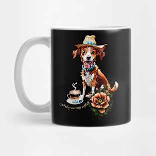 A happy cartoon dog in a summer hat Mug